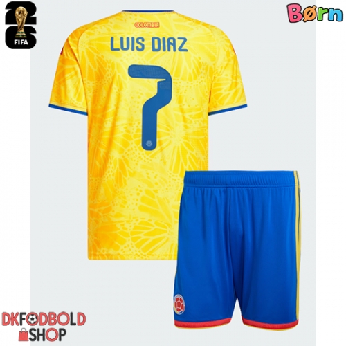 Colombia Luis Diaz #7 Hjemmebanesæt Børn VM 2026 Kort ærmer (+ korte bukser)